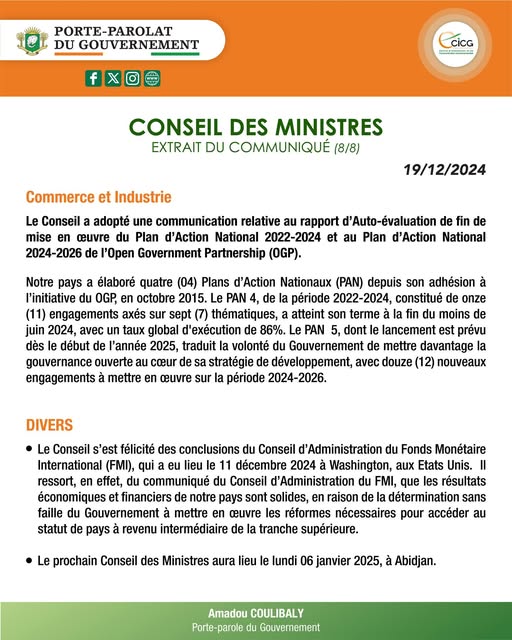 Adoption des livrables OGP 2024 par le Gouvernement